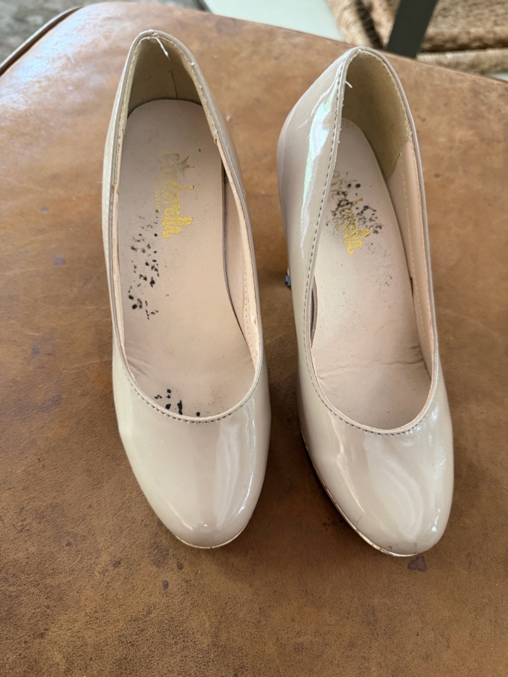 Nude Patent Round-Toe Women's Pumps
